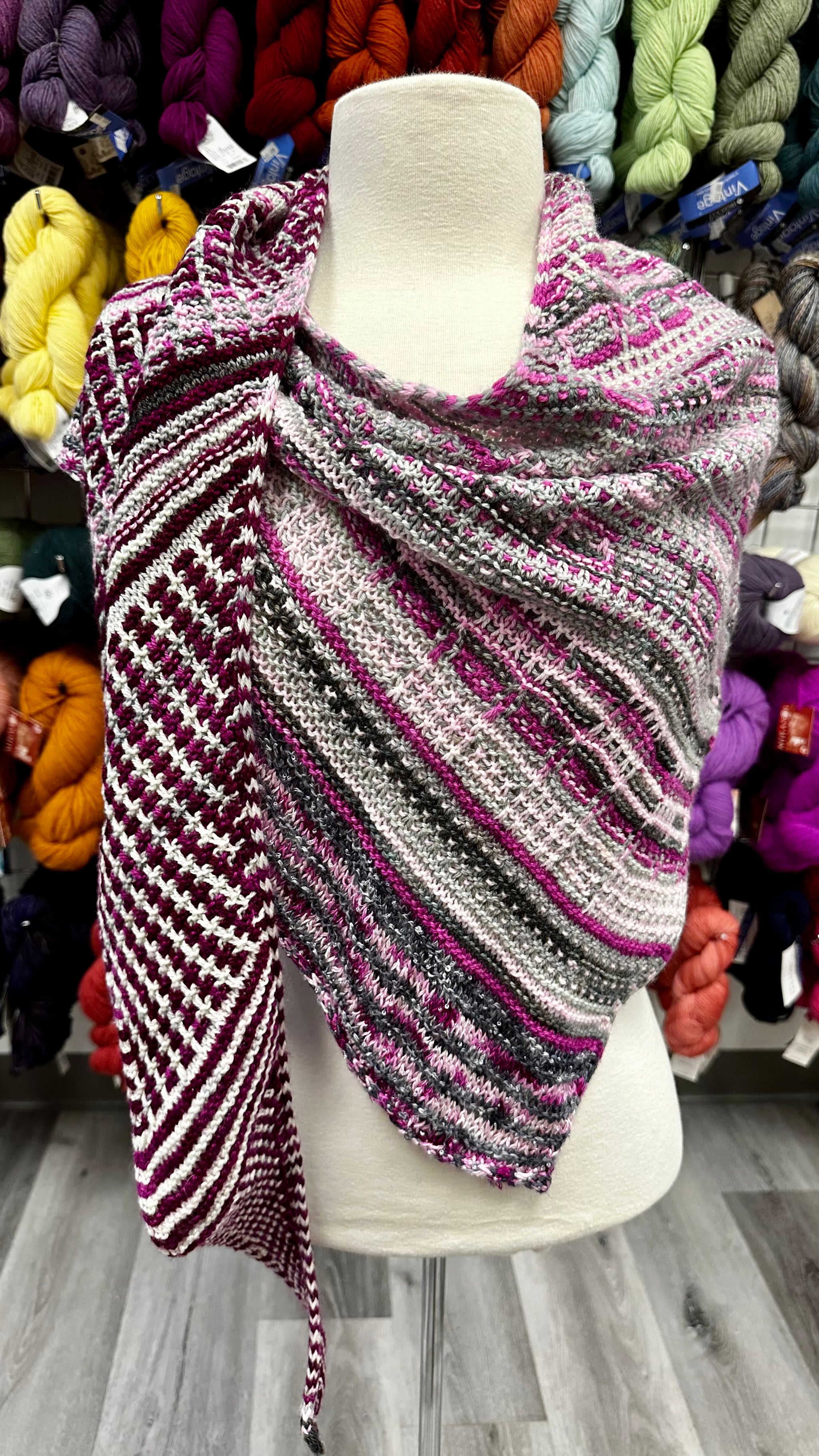 BIAS SHAWL WITH GLASS BEAD EDGING