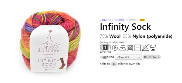 Laines du Nord Infinity Sock, 13 Green-Yellow-Orange-Pink