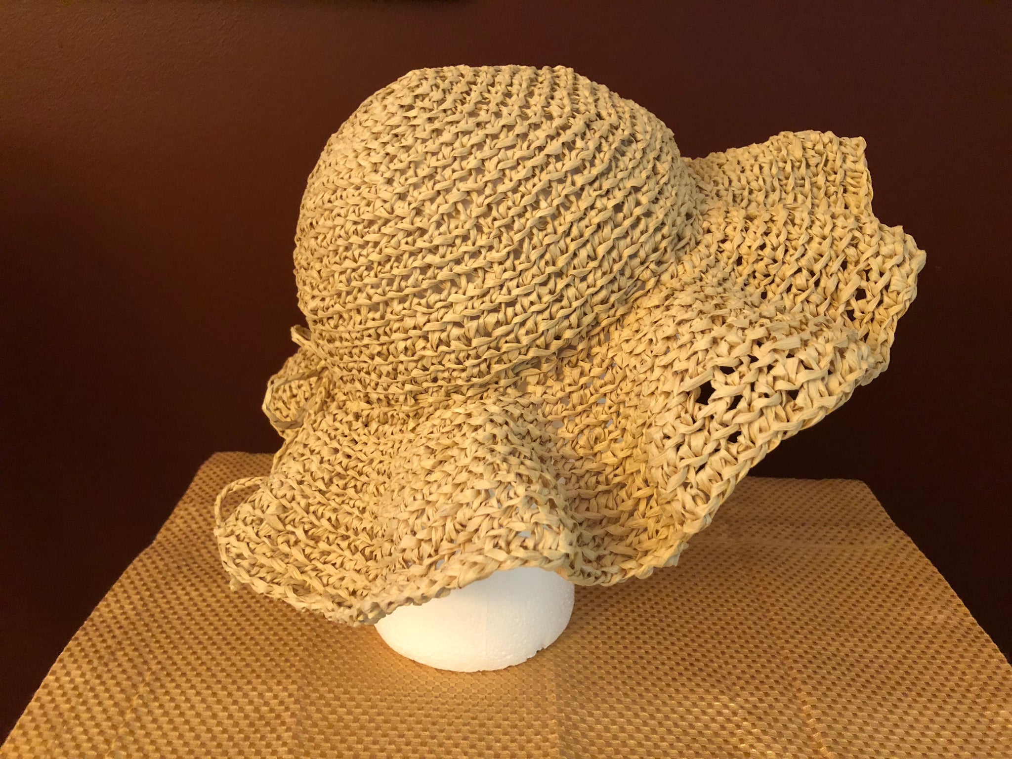 Natural Cotton Raffia Yarn Brown Crochet Summer Sun Hat Yarn